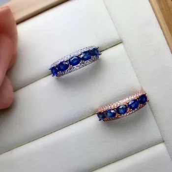 

100% 925 sterling silver real Natural sapphire Rings fine Jewelry gift women open wholesale new 3*4mm cj030408agl