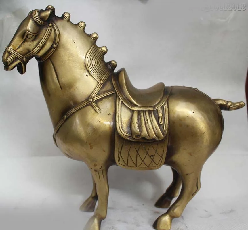 12" Chinese Folk Feng Shui Copper Zociac Year Horse Success Statue