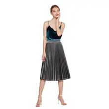 Золотисто-серебристые женские плиссированные юбки средней длины с высокой талией, летние модные пляжные элегантные тонкие женские юбки с эластичной талией