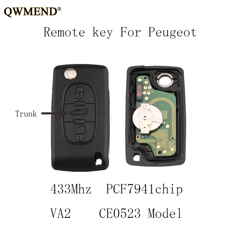 Брелок QWMEND 3BT CE0523 Models VA2 ASK signal для PEUGEOT 807 407 308 307 207 CC SW оригинальный ключ PCF7941 |
