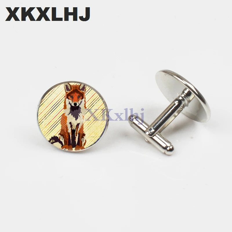 

XKXLHJ 2018 New Retro Red Fox Round Cufflink Art Silver Photo Cuff Link High Quality Handmade Jewelry Clothing Accessory
