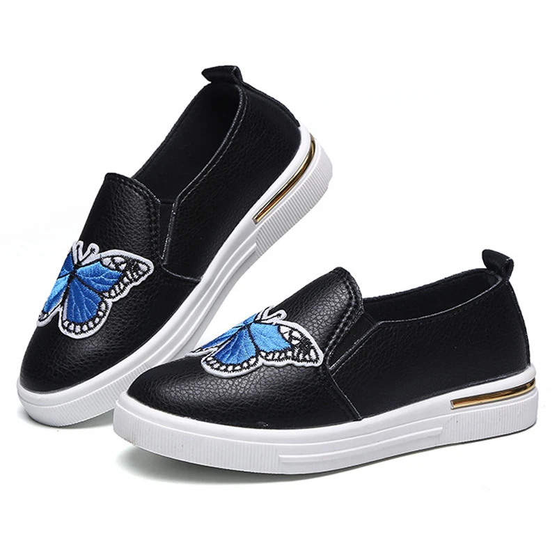 

Casual sneakers school sports shoes for girls leather candy color children's single shoes fashion butterfly princess girl shoes