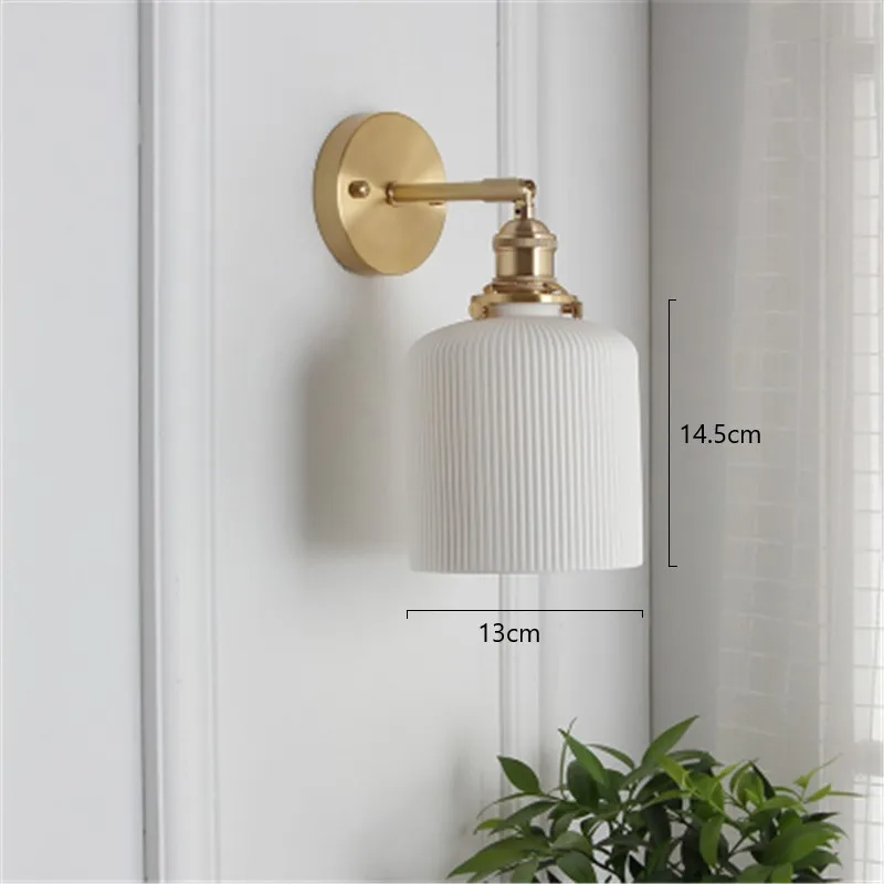 Ретро прозрачный керамический светильник для ванной комнаты белый фарфор светодиодный настенный светильник скандинавский упрощенный латунный прикроватный светильник для спальни