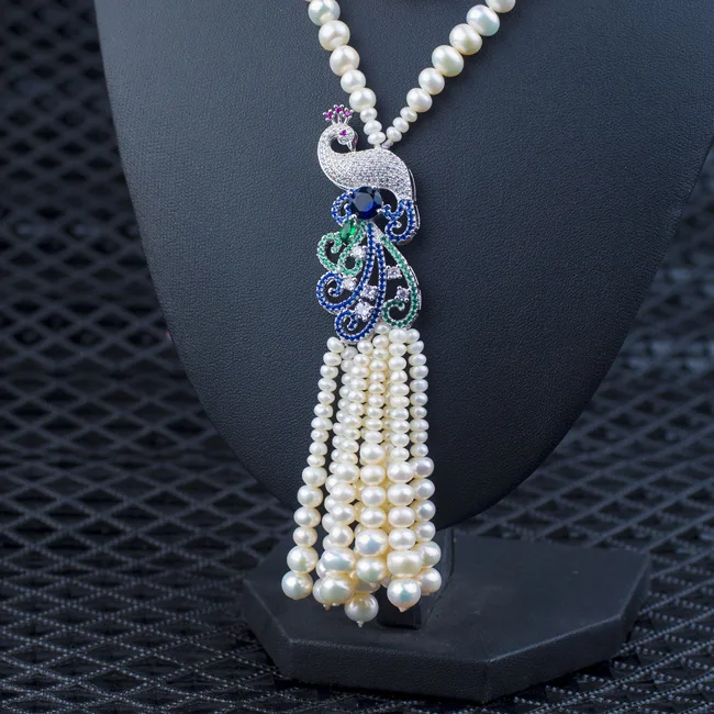 Натуральный пресноводный жемчуг ожерелье микро циркон Феникс Подвеска Длинная подвеска-кисточка для ожерелья ожерелье модная цепочка для свитера