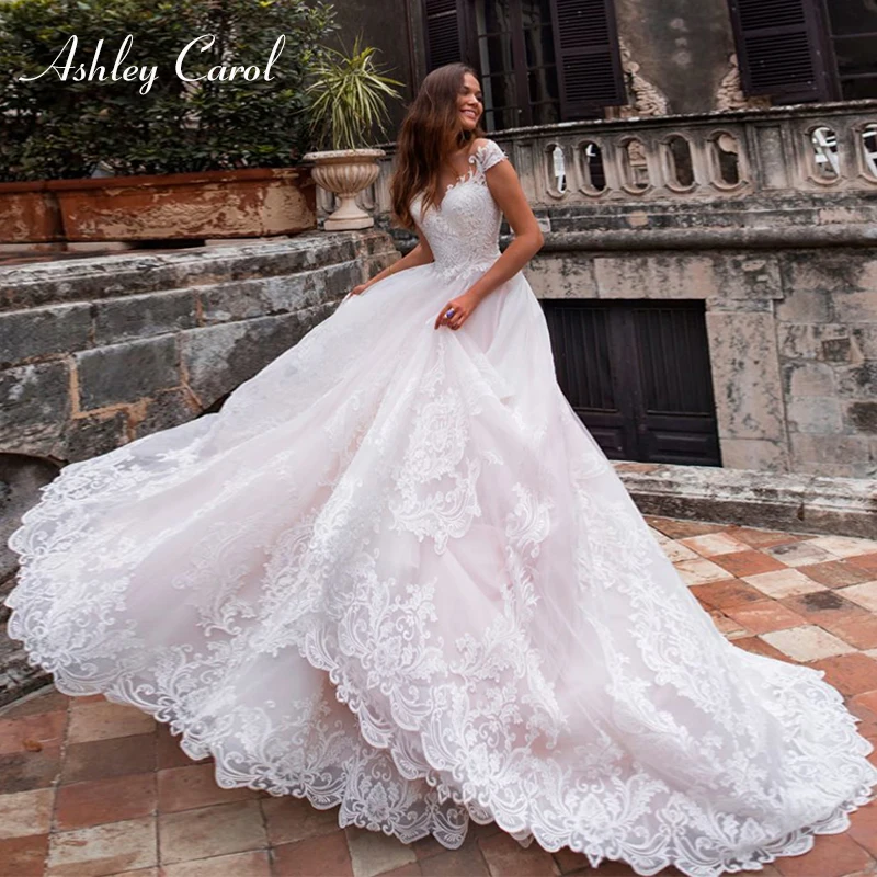 

Ashley Carol Sexy V-neck Short Wedding Dress 2019 Sweep Train Bride Dresses Appliques A-Line Vintage Wedding Gowns Customized