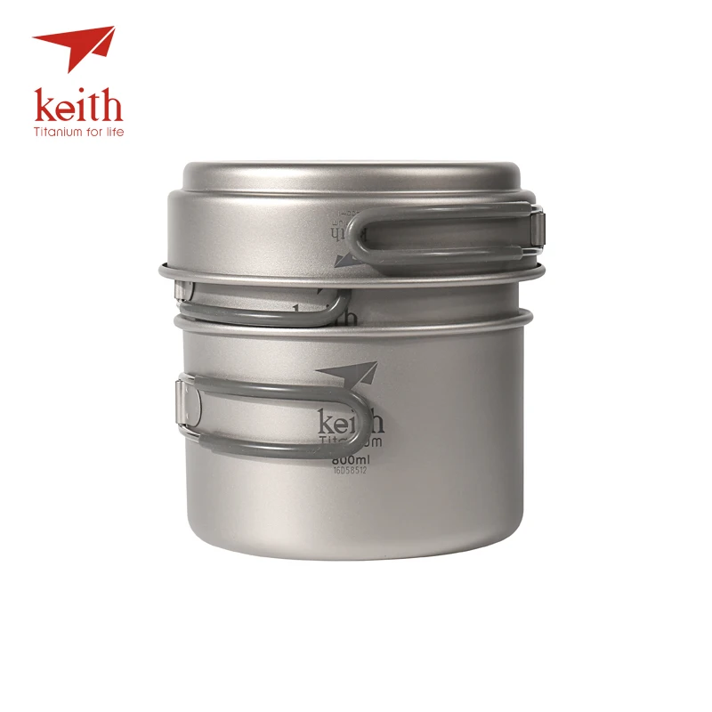 Keith Titanium Pots Pans Bowls With Folding Handle Cook  Camping Hiking Picnic Cookware Utensils