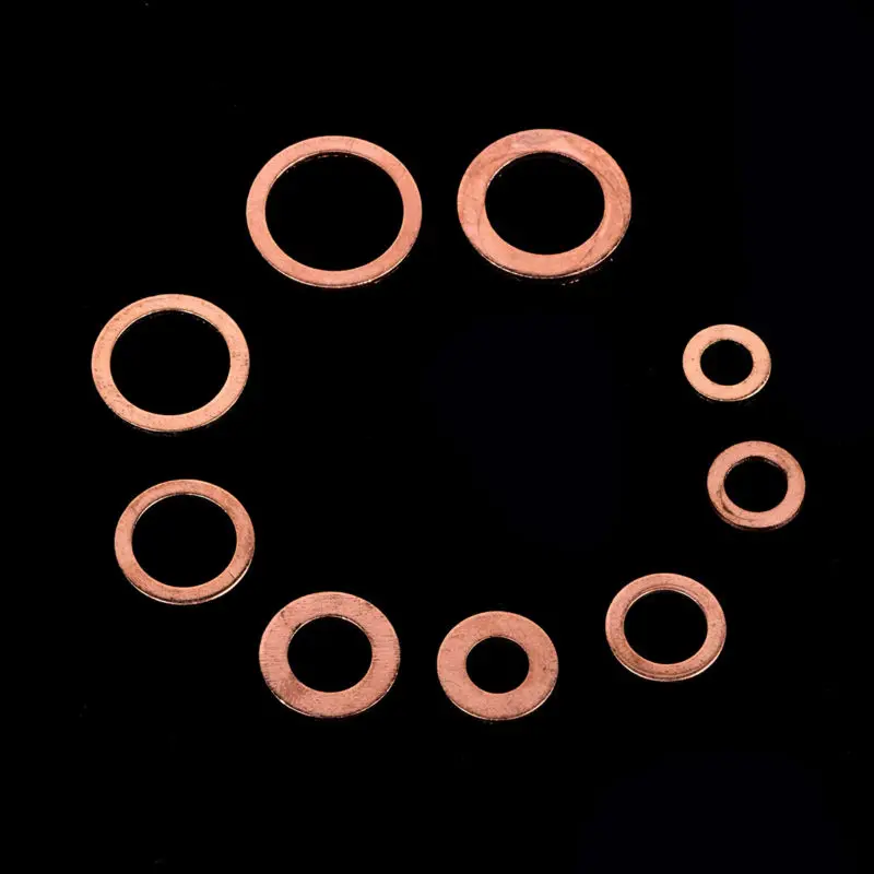 

200Pcs 9Sizes M5-M14 Solid Copper Washer Flat Ring Sump Plug Oil Seal Set