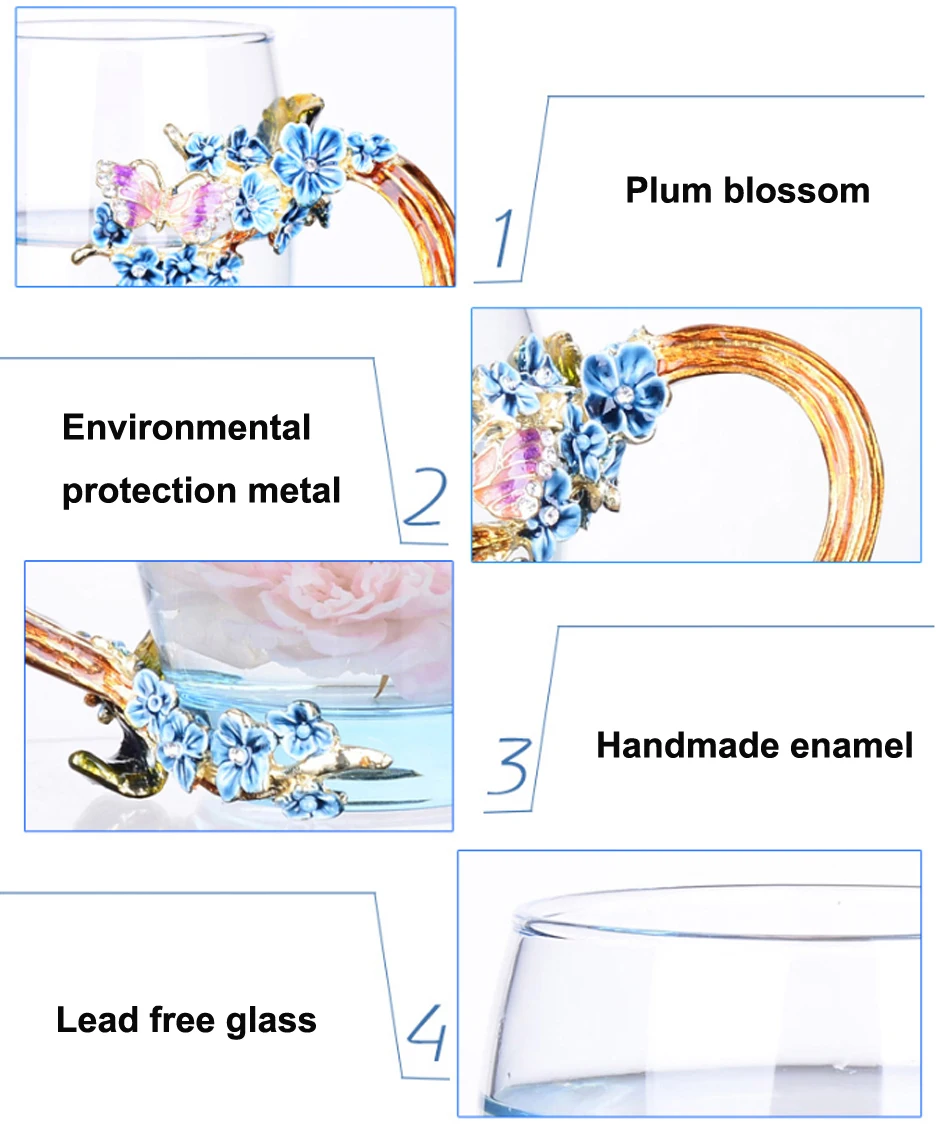 Эмалированные цветные стеклянные стаканы для воды набор Сливовый цветок рукоятка чашка ручная работа чашка Бытовая кофейная чашка чайник горшок набор подарок