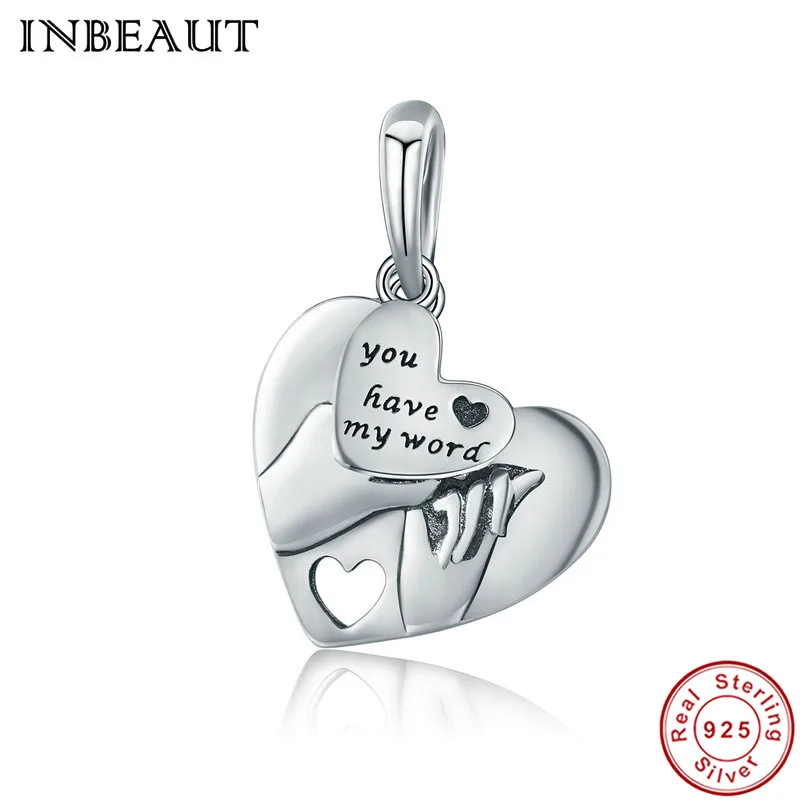 

INBEAUT 925 Sterling Silver LOVE Heart Pendant for Chain Necklace Women You Are My Word Hand By Hand Charm fit Fashion Bracelet