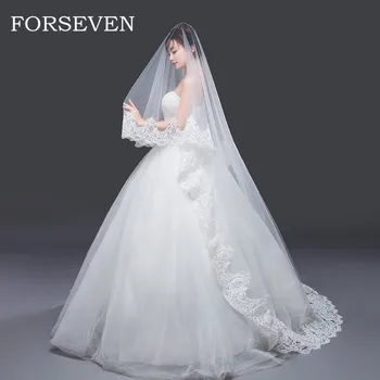 

Long Bridal Veil Lace Appliques Edage Wedding Accessory 285*185 CM Marry Cathedral Veil Velos Wedding Veil De Novia Mantilla