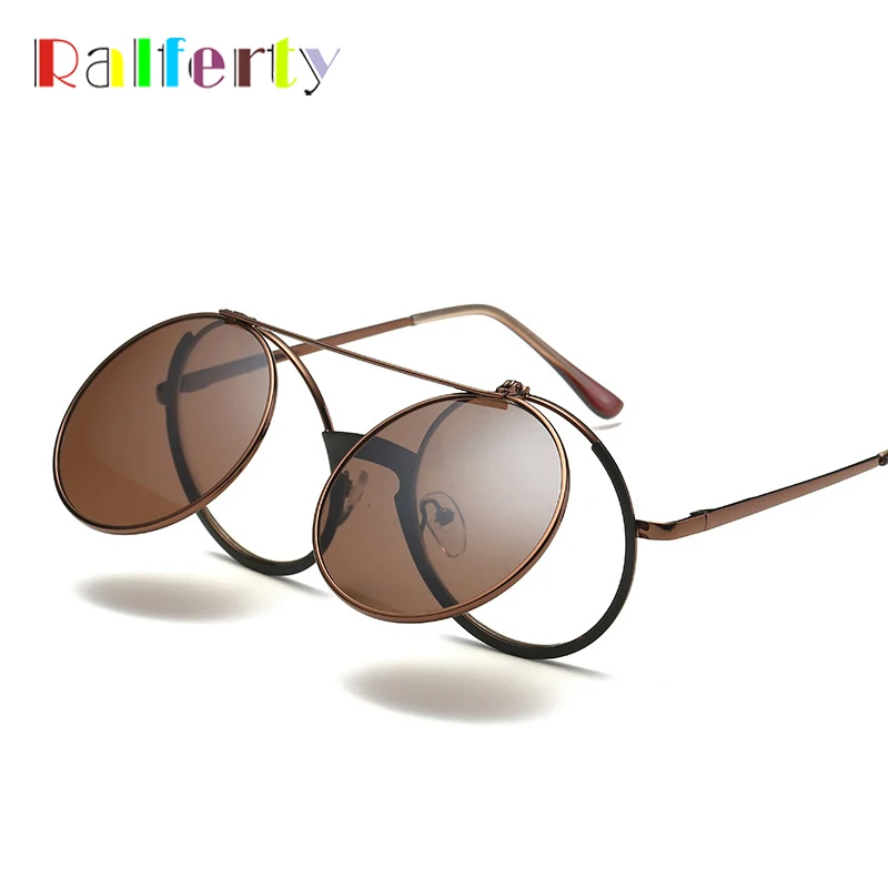 

Ralferty Vintage Round Sunglasses Women Men Flip Up Eyeglasses Steampunk Brown Sun Glasses Retro Eyewear Circle Oculos F5827