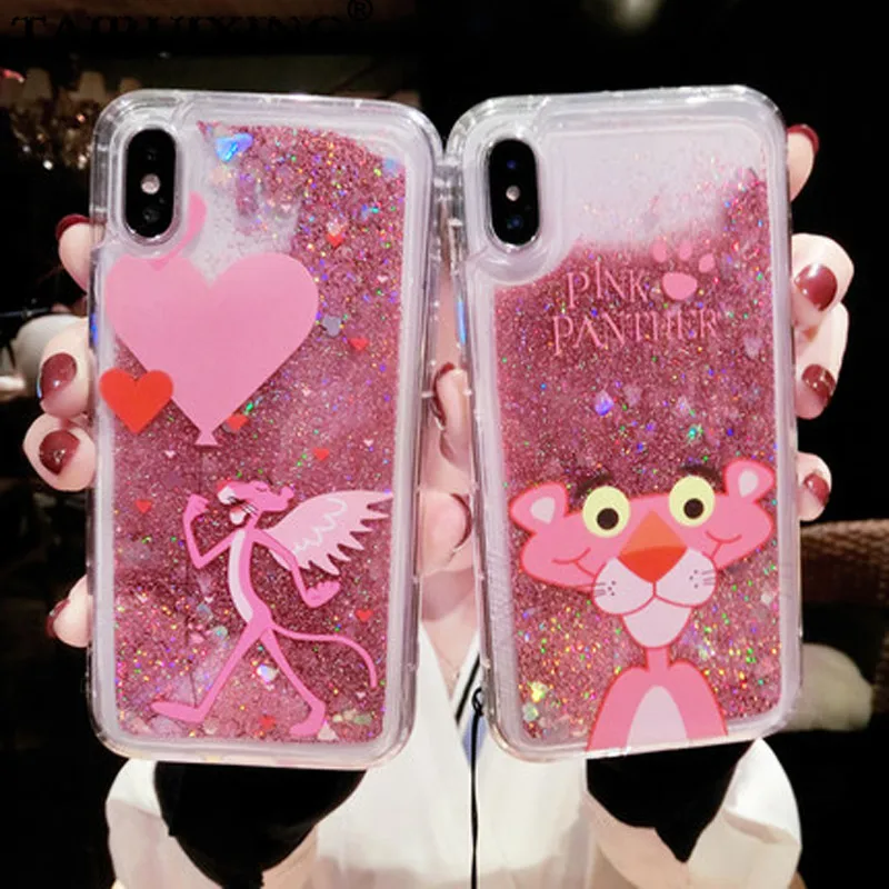 

Liquid Case For iPhone X 10 8 7 6 6s Plus Cartoon Pink Leopard Soft Silicone Cover For iPhone XS 7 Plus 8 Plus