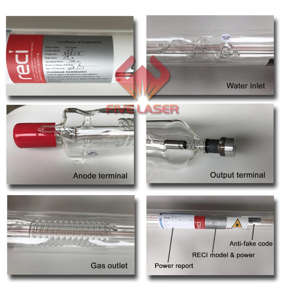 CO2 лазерная маркировочная машина используется RECI лазерная трубка V4 100 Вт-120 Вт