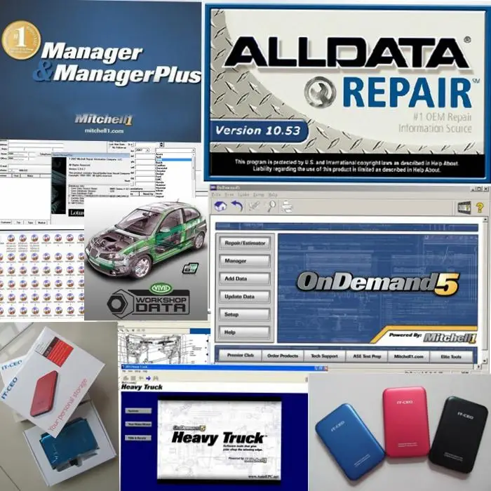 Программное обеспечение для ремонта автомобиля Alldata 10,53+ mitchell по требованию программное обеспечение Полный набор 49 в 1 ТБ usb жесткий диск