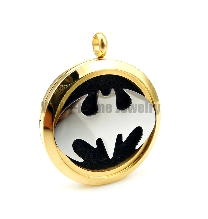 С серебряной цепочкой подарок Бэтмен ароматерапия/эфирные масла нержавеющая сталь Духи диффузор медальон ожерелье Прямая - Окраска металла: 30mm