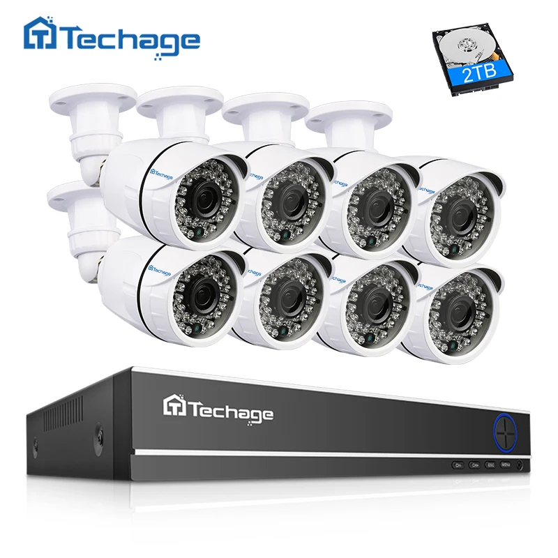 

Techage 16CH CCTV Security System 1080N DVR Kit 8PCS 2.0MP 1080P IR Outdoor Waterproof AHD Camera P2P Video Surveillance Set