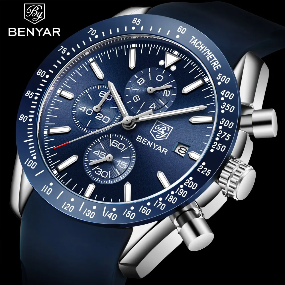 BENYAR Men Fashion Quartz Sports Watch Casual Luxury Brand Chronograph Wristwatch Silicone Waterproof Business Relogio Masculino BENYAR Men Fashion Quartz Sports Watch Casual Luxury Brand Chronograph Wristwatch Silicone Waterproof Business Relogio Masculino