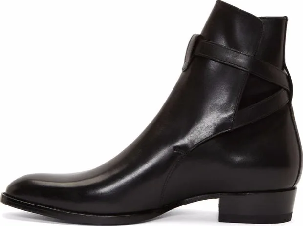 WPG Europe style leopard High heels Chelsea boots black Brown Winter men's shoes Men's Scrub leather shoes High quality