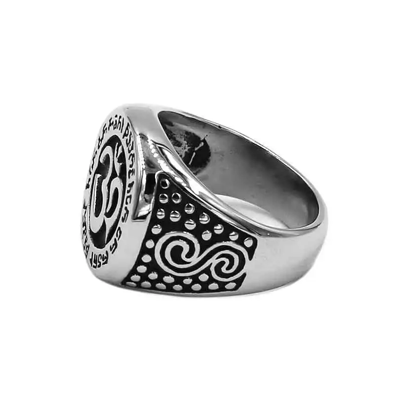 Om Symbol, Buddhism, Zen Art Ring Stainless Steel Jewelry Classsic Tribal India Om Yoga Biker Mens Ring Wholesale SWR0890A 3