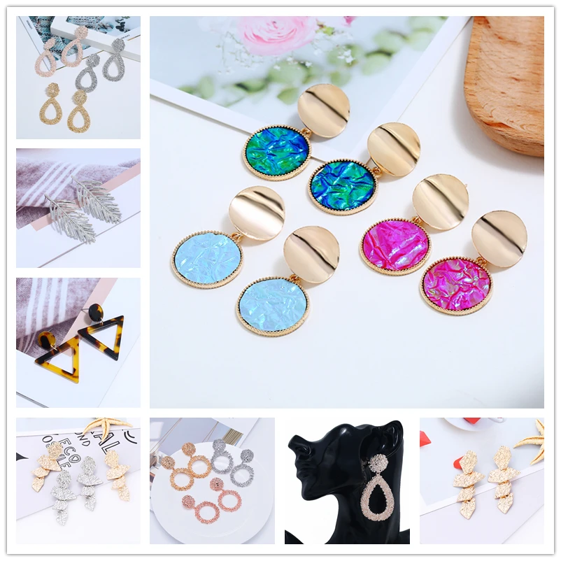 

Multiple Trendy Style Acrylic Sequin Drop Simple Earrings For Women Long Charm Personality Earrings Pendientes Female Jewelry