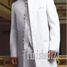 Модные длинные белые смокинги жениха Женихи Мужской Блейзер мужские свадебные костюмы для выпускного на заказ(пиджак+ брюки+ жилет+ галстук) K: 85