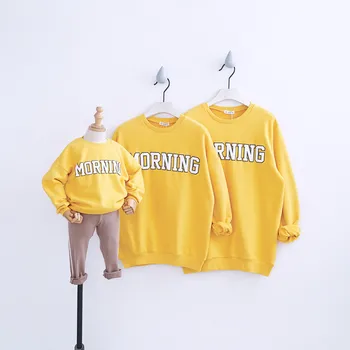 

Father Son Matching Clothes Boys Sweatshirts For baby Yellow Hoodies Mommy and Me Clothes Fashion Letter Print Family Shirts