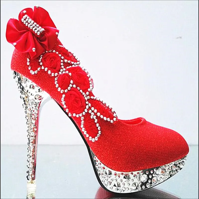 

Crystal Women's Wedding Shoes Woman Bridal Evening Party Red High Heels Shoes Sexy Women Pumps Glitter White Bridal Shoes11cm