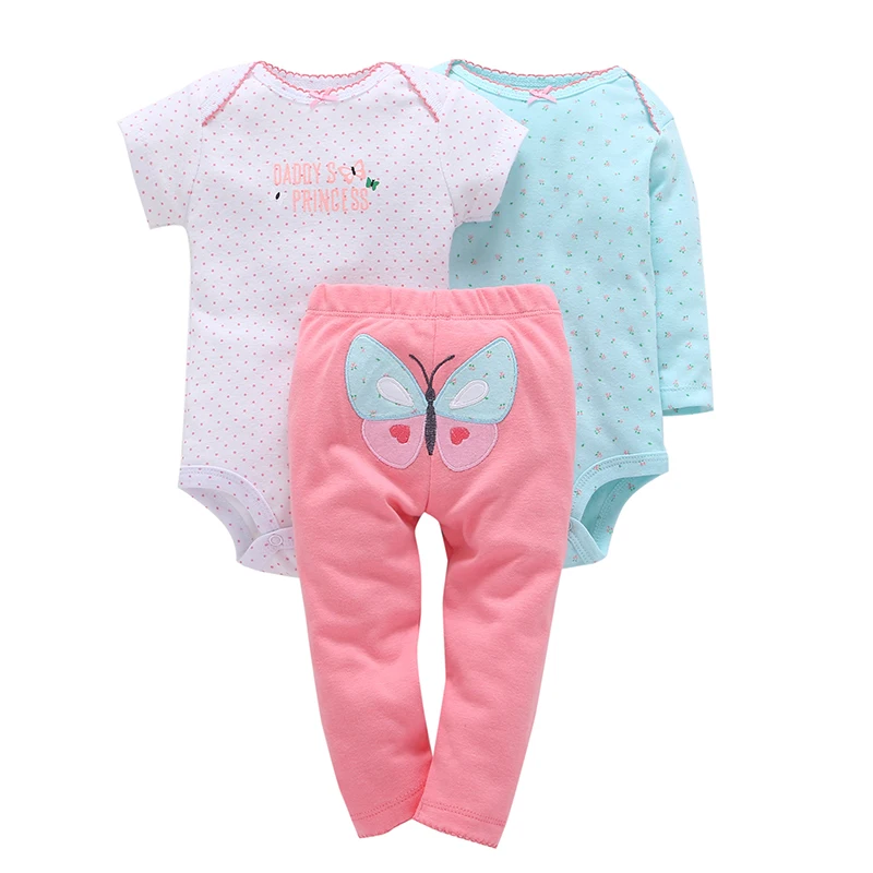 baby girl dot print romper+pants butterfly pattern 3 piece clothing set cotton 2018 spring clothes for 0-24 new born baby