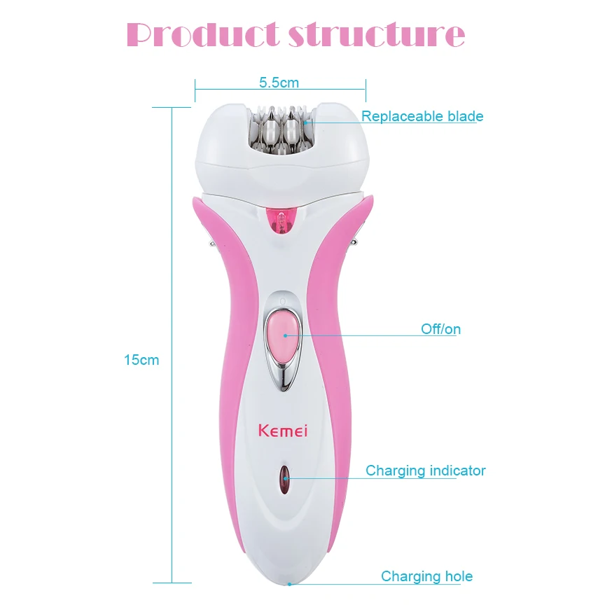 Kemei 4 в 1 перезаряжаемый электрический эпилятор для женщин, бритва для удаления омертвевшей кожи, Машинка для удаления волос, триммер для удаления волос depilador