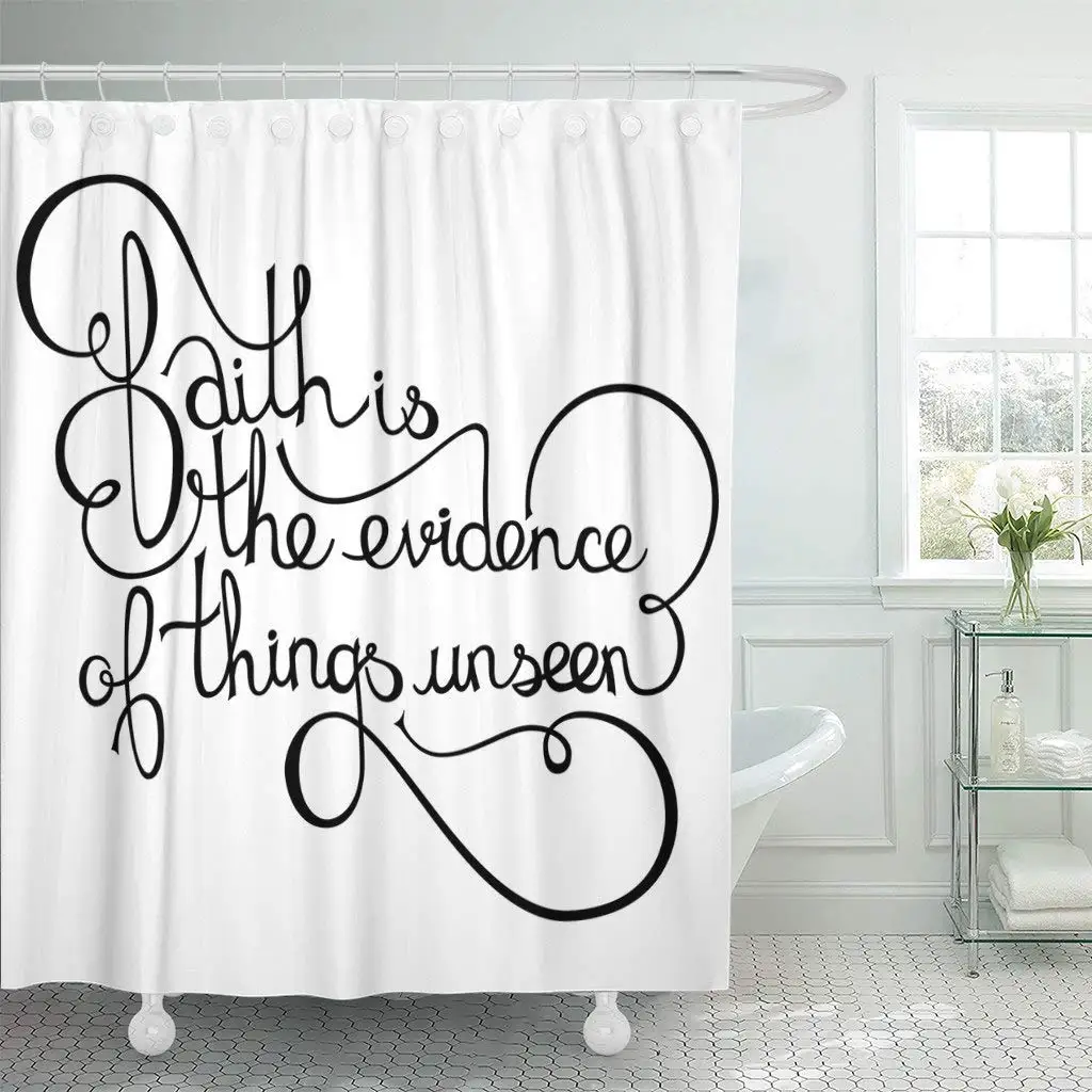 Fabric Shower Curtain with Hooks Christian Inspirational Quote Saying