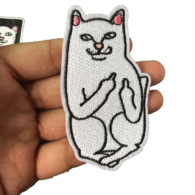 

New Arrival White Finger Cat Embroidered Patches Iron on Cat Patch for Clothing Jeans Adhensive Decoration Appliques 5 PCS/lot