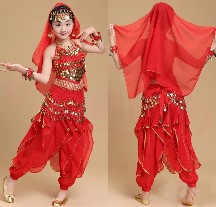 5 шт детей девушка живот детские танцевальные костюмы живота Танцы девушки Болливуд индийский производительность комплект одежды девочек