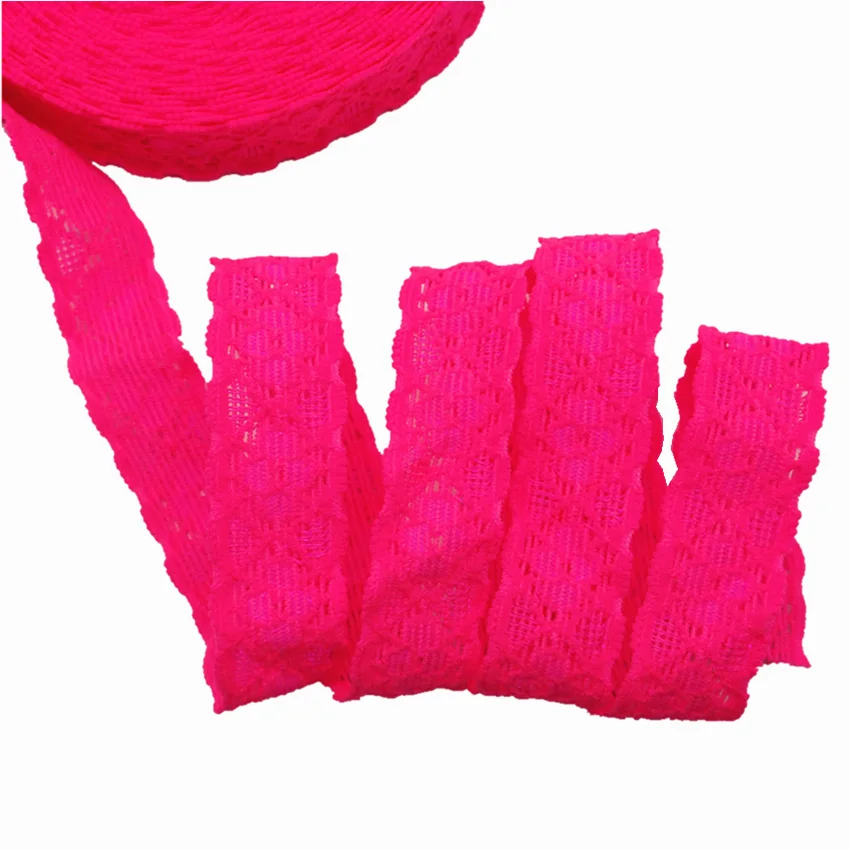 5Yards 5/8 Lace trim elastic bands DIY Headband Girls Ponytails decoration Accessories - Цвет: L14 Neon pink