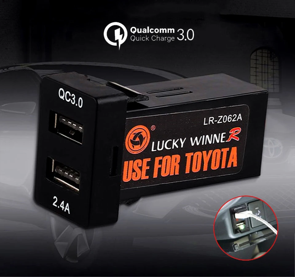 QC3.0+ 5 В 2.4A 2 USB разъем интерфейса быстрое автомобильное зарядное устройство Быстрая зарядка двойной Usb для TOYOTA, Camry, Corolla, Yaris, RAV4, eiz, Cruiser