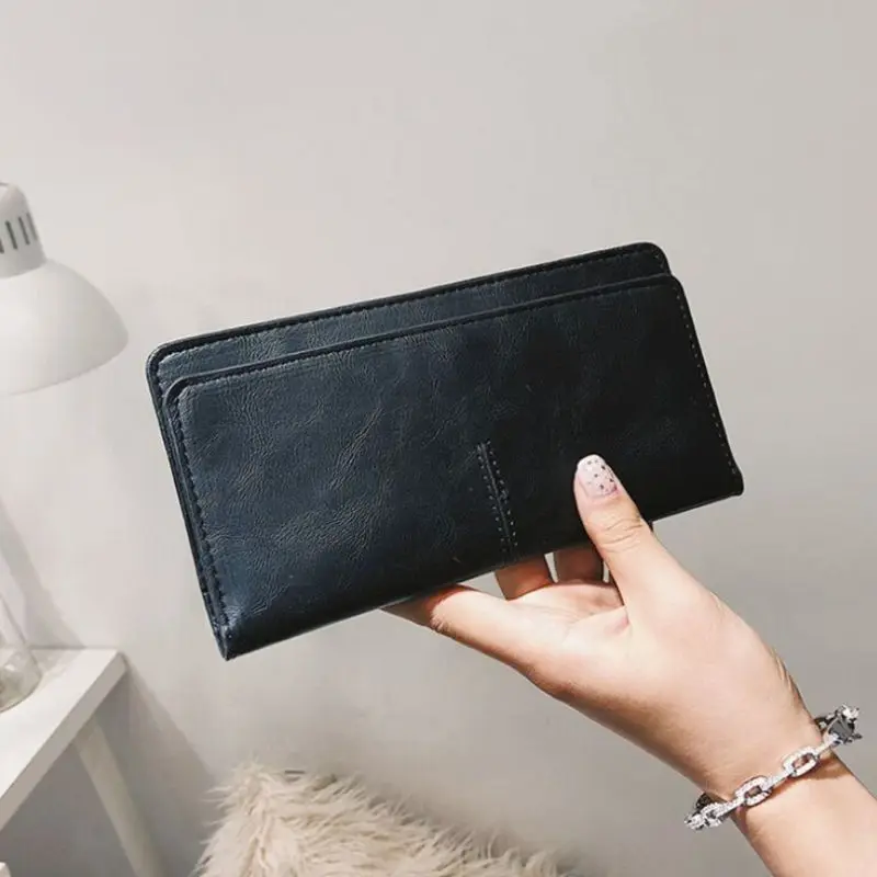 Woman Vintage Wallet Big With Phone Pocket Clutch Bag Leather Wallet Card Holder Long Ladies Portefeuille Femme Coin Pocket 2019