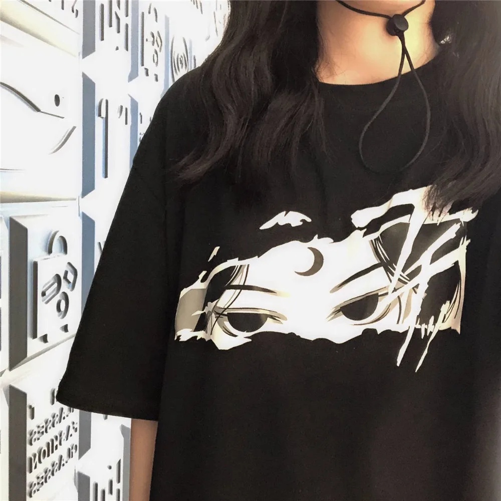 Harajuku/крутая женская футболка с героями мультфильмов черная уличная одежда