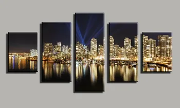 

Seaside City Beautiful Night Home Decor Canvas Print Painting Artwork Wall Art Picture Decorative Painting Unframed 5 Pieces