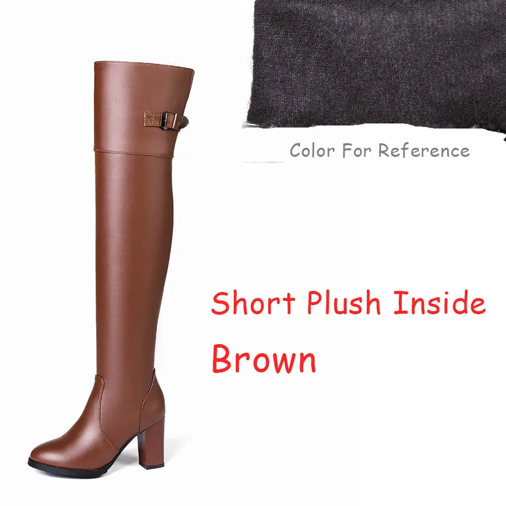 Lasyarrow/мотоботы на не сужающемся книзу массивном каблуке; Ботинки martin на высоком каблуке; модные высокие сапоги до бедра на квадратном каблуке; Цвет черный, коричневый; женская обувь - Цвет: Short Plush Brown