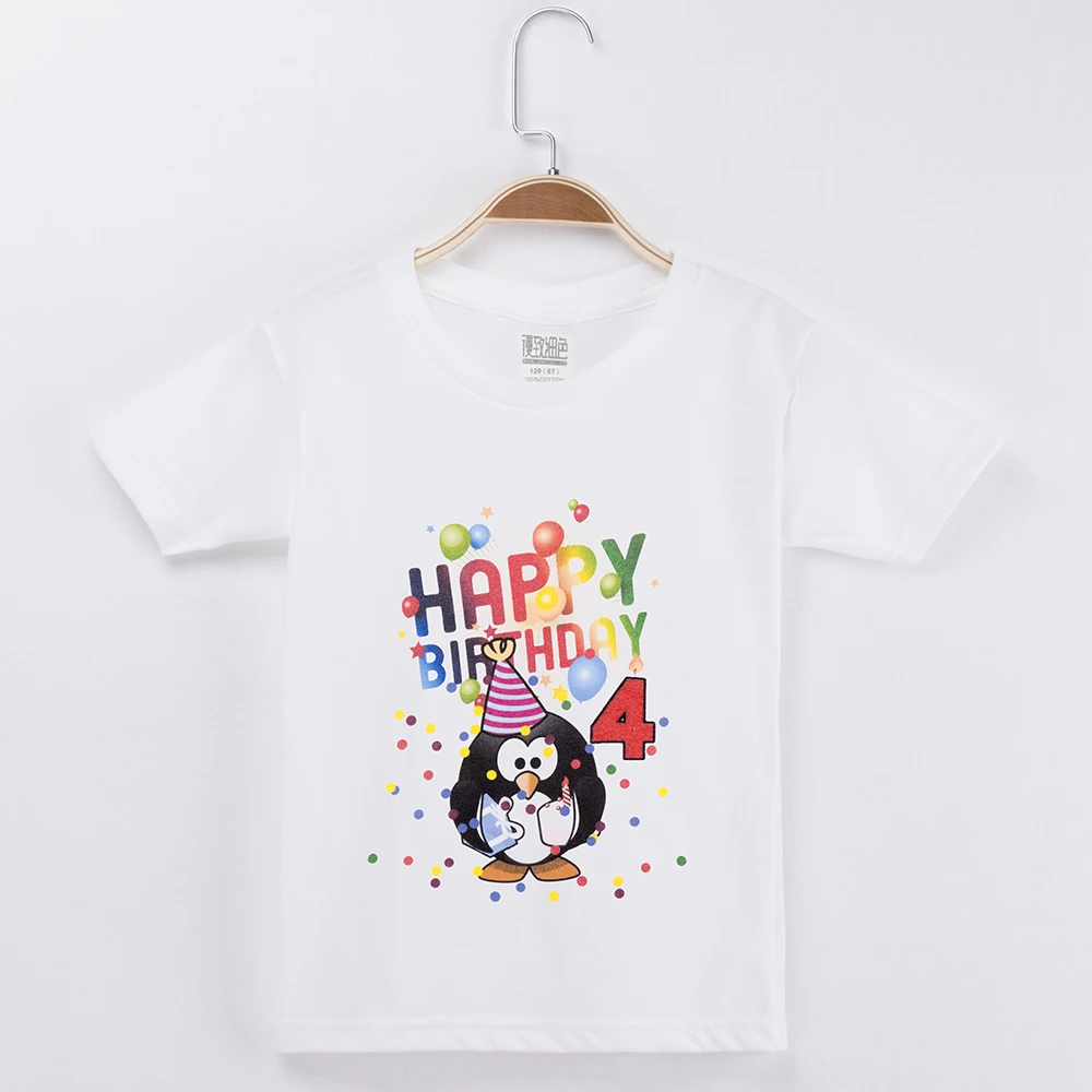 Kids T-Shirt Tops Cute Penguin Unisex Youths Short Sleeve T-Shirt
