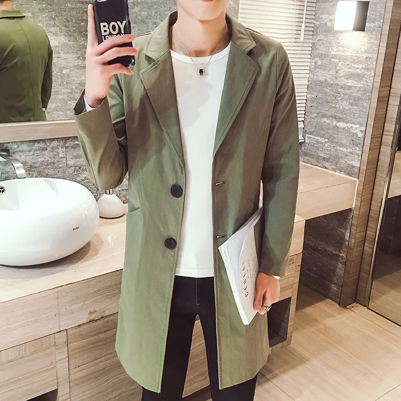  Autumn Pure Color Men Long Jacket Asia size S - 5XL Business Casual long Coats Men Slim Suitable Tr