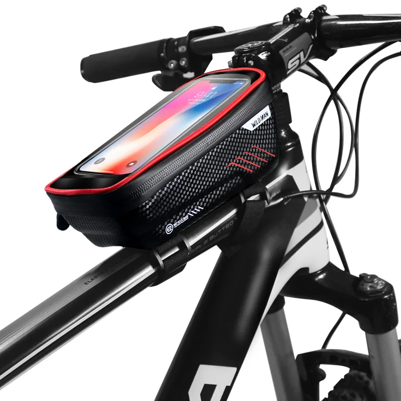 Excellent WILD MAN Mountain Bike Bag Bicycle Front Frame Top Tube Bag Waterproof Touch Screen Mobile Phone Case for 4.7-6.5 inch Cellphone 1