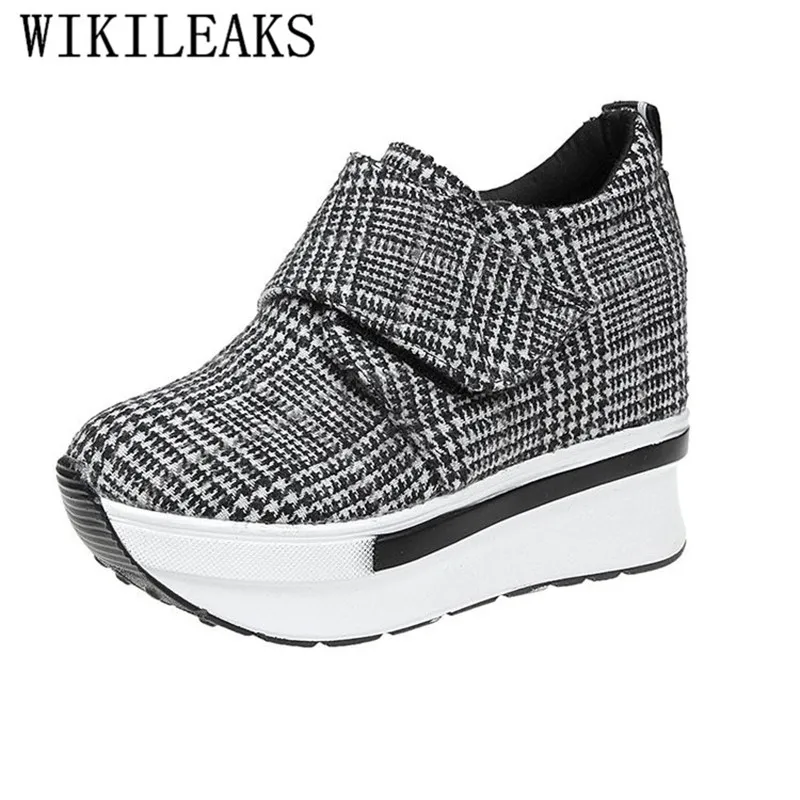 

Women Wedge Sneakers Casual Shoes Woman Height Increasing Plaid Platform Sneakers Breathable Canvas Women Shoes Trainers Shoes