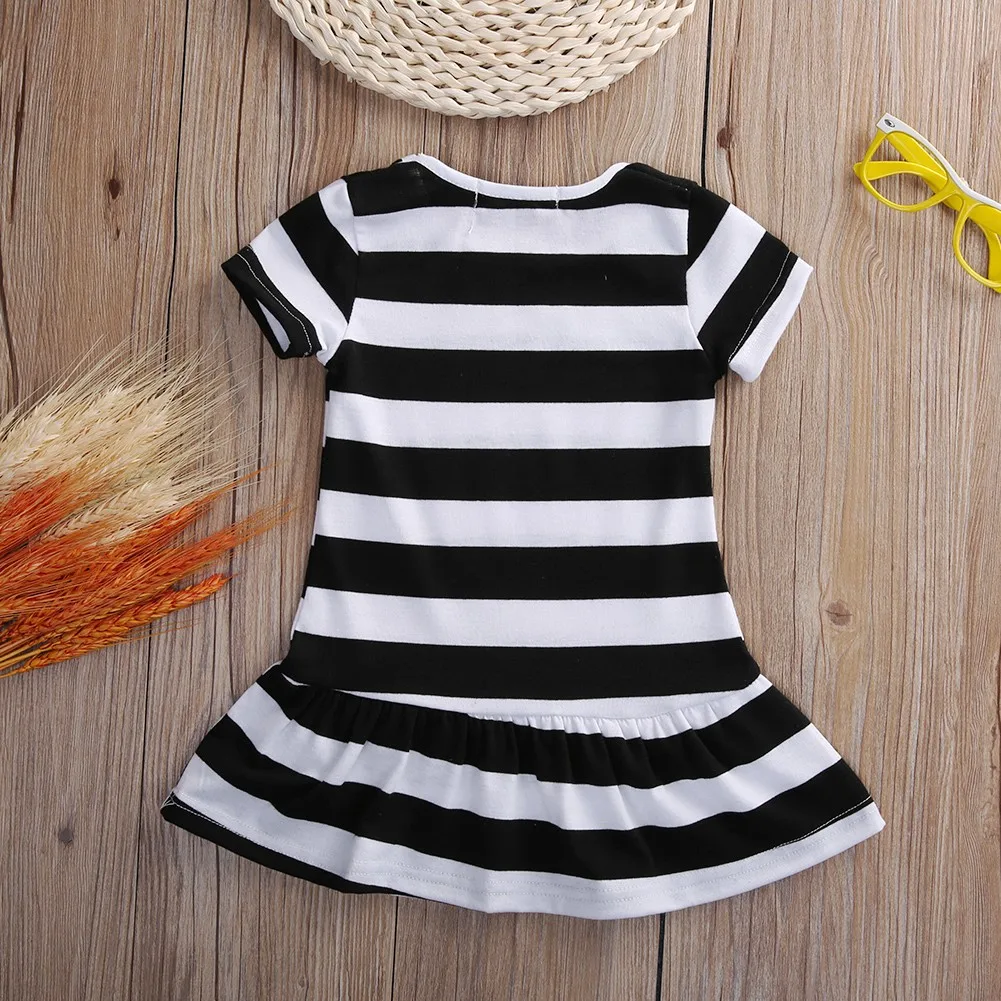 3-7 Years Cartoon Mickey Minnie Mouse Pattern Kids Girls Dresses Striped Baby Girl Dress Summer Sundress