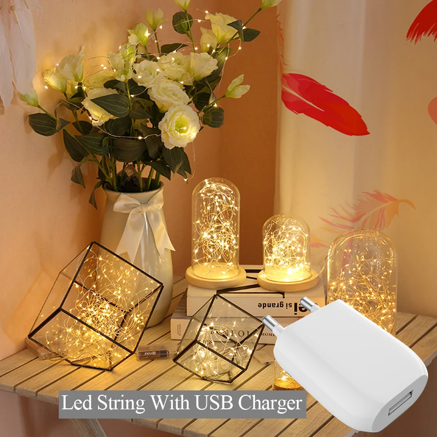USB 5 V светодиодный огни строки с Зарядное устройство 10 м 12 м 15 m 20 m светодиодный уличные рождественские гирлянды теплый белый звездное свет +
