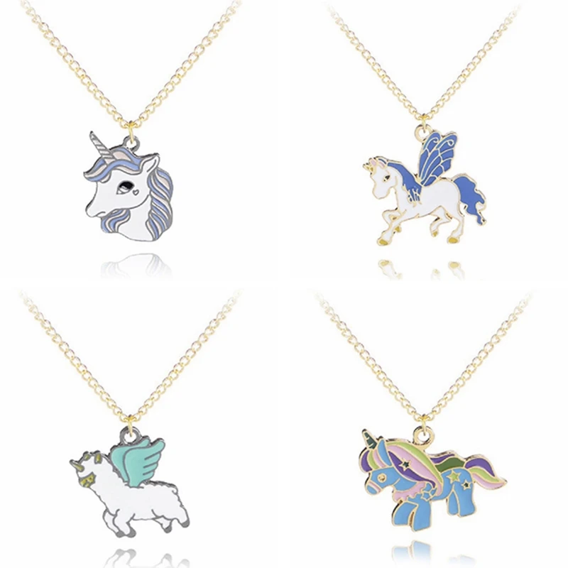 

Necklace For Girls Children Kids Enamel Cartoon Horse Jewelry Accessories Women Animal Necklace Pendant Unicorn Party