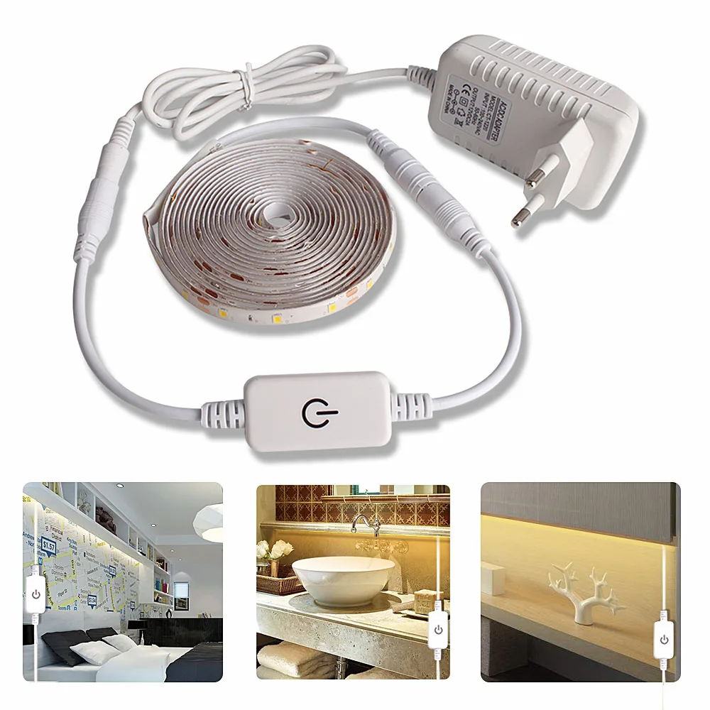 5M LED light Strip Waterproof 2835 Ribbon LED Strip Dimmable Touch Sensor Switch 12V Power Supply For Under Cabinet Kitchen Lamp (11)