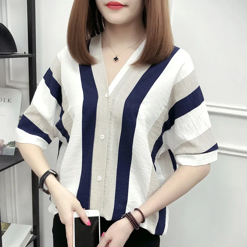 Women Blouses Summer Striped Blouses Women 2018 Women Tops and Blouses Ladies Tops Shirt Loose Blusa Feminina Plus Size XXXL/4XL