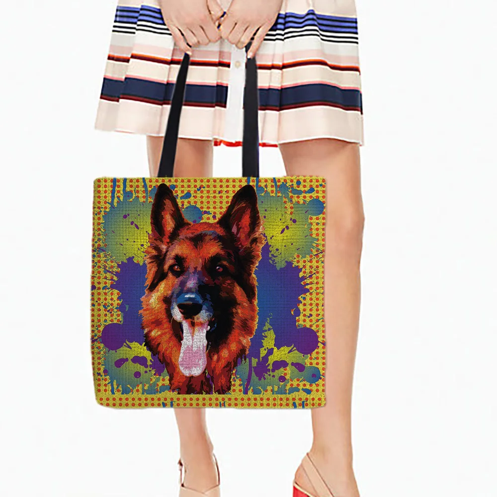 Tote Bags German Shepherd Dog Colorful Pets Both Sided Printing White