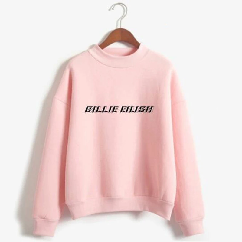 

New Fashion Billie Eilish Pink Hoodie Women Long Sleeve Turtleneck Sweatshirt K-POP Hip Hop Pullover Jumper Harajuku Tracksuit