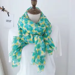 Женская мода 2019, лето вискоза корейский шарф, британский стиль, Листья печати шарф, мусульманский хиджаб, голову обернуть, шали и шарфы